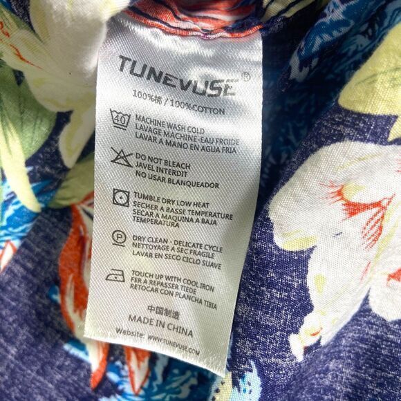 Tunevuse Blue Aloha Tropical Regular Fit Button Up Shirt Long Sleeve Men's Sz XL - Picture 10 of 14